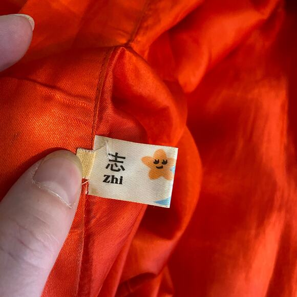 Vintage Oriental Embroidered Kimono Robe Cover Up Red Floral Crane Waist Tie - Picture 9 of 12